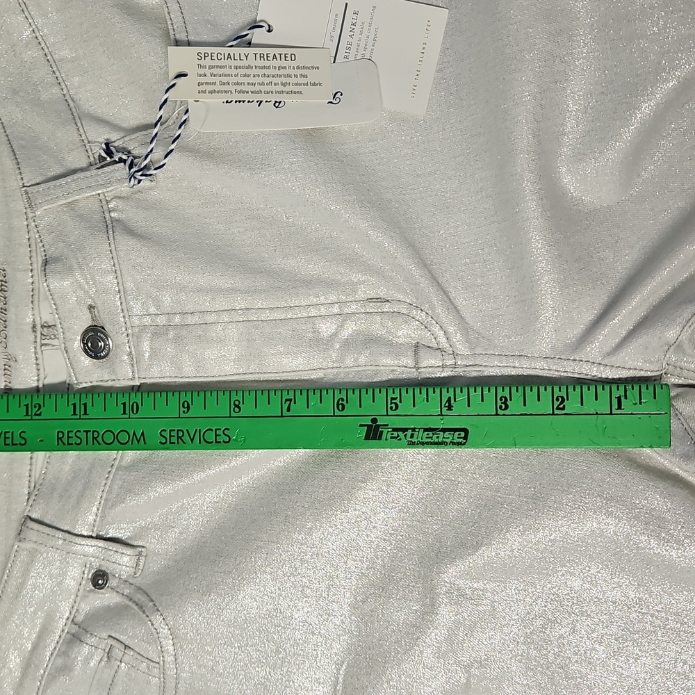 Tommy Bahama Metallic High Rise Ankle Denim: Metallic White/Silver: Size- 14 - Picture 9 of 15